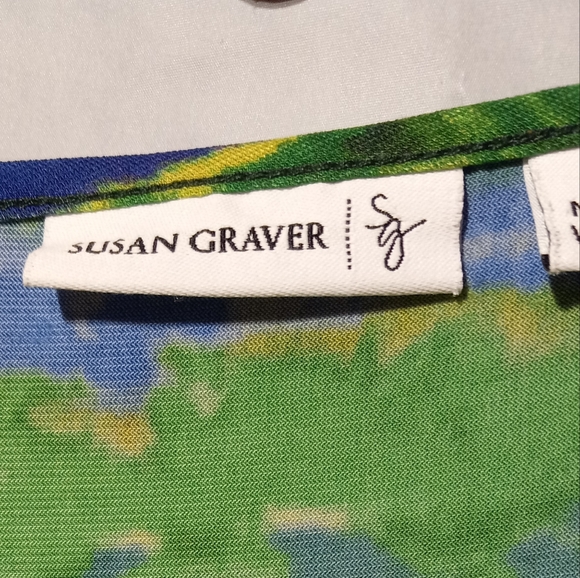 Susan Graver EUC Green Blue Yellow Striped V-neck Top, Size Small - Picture 2 of 5